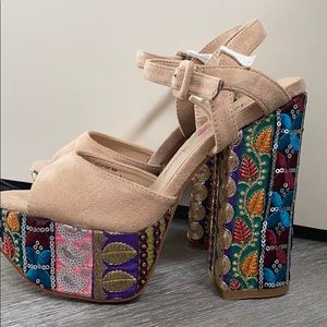New Penny Loves Kenny Suede Platform Embroidered